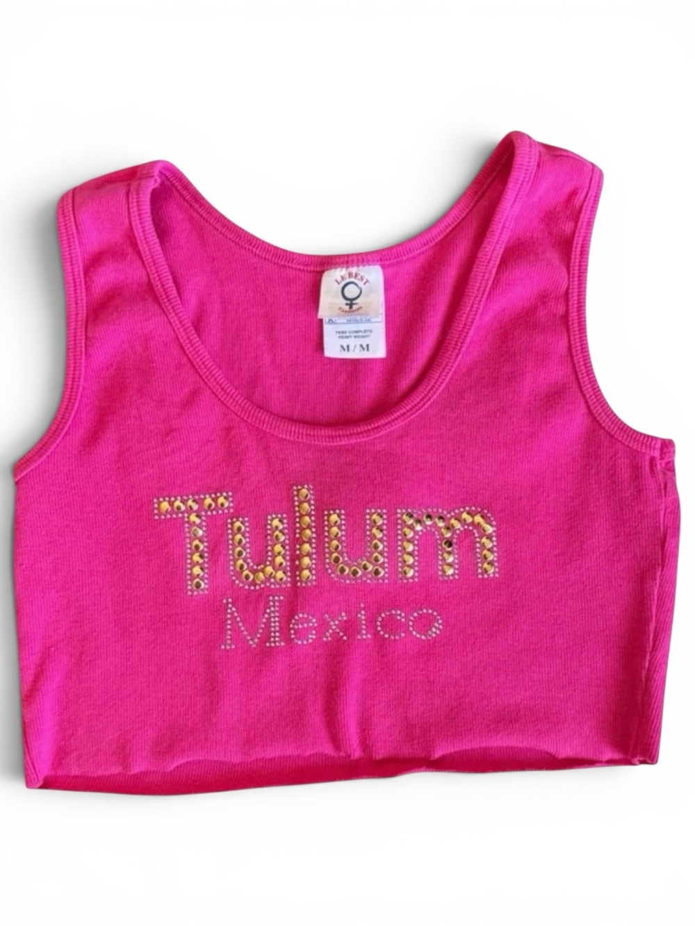 Y2K Tulum Mexico Embellished Cut off Ribbed Baby Tank